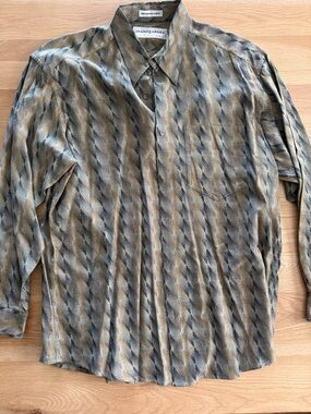 Jhane Barnes Plaid Button-Up in Olive, Gray, Tan 90s style